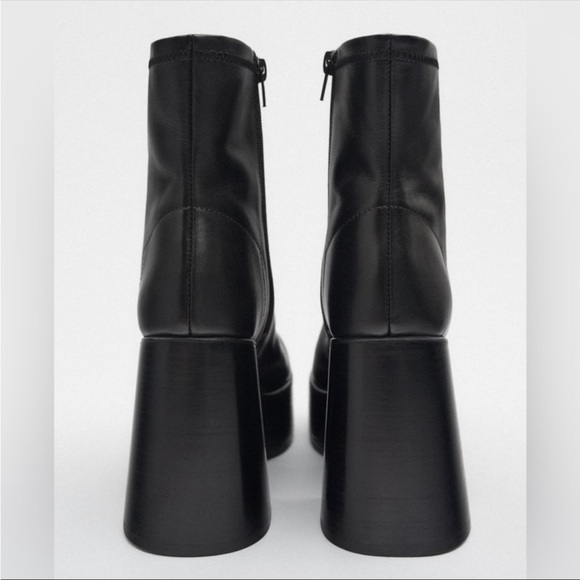 Zara Black Leather Platform Boots NWT - Picture 6 of 11